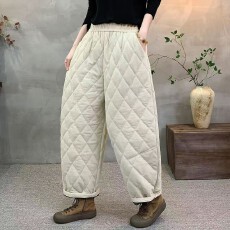 批发THE NICE冬季韩系菱格夹棉阔腿休闲裤高腰显瘦百搭小个子八分裤女