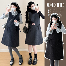 大量现现~~实拍2025冬亮片加厚毛呢系蝴蝶结孕妇两件套