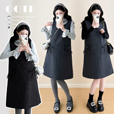 大量现现~~实拍2025冬亮片加厚毛呢系蝴蝶结孕妇两件套