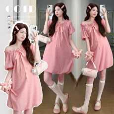 批发现现~~实拍2026夏法式甜美粉色波点<b class='q'>花苞</b>蓬蓬裙孕妇裙