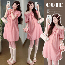 批发现现~~实拍2026夏法式甜美粉色波点<b class='q'>花苞</b>蓬蓬裙孕妇裙