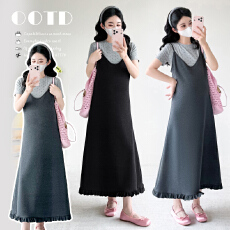 现现~~实拍2026夏波点百搭上衣+花边背带针织连衣裙孕妇两件套