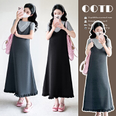 现现~~实拍2026夏波点百搭上衣+花边背带针织连衣裙孕妇两件套