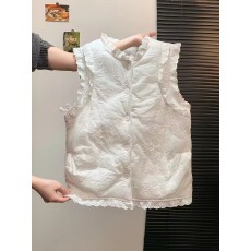 批发法式刺绣蕾丝花边马甲背心女秋冬气质百搭小个子加棉保暖上衣