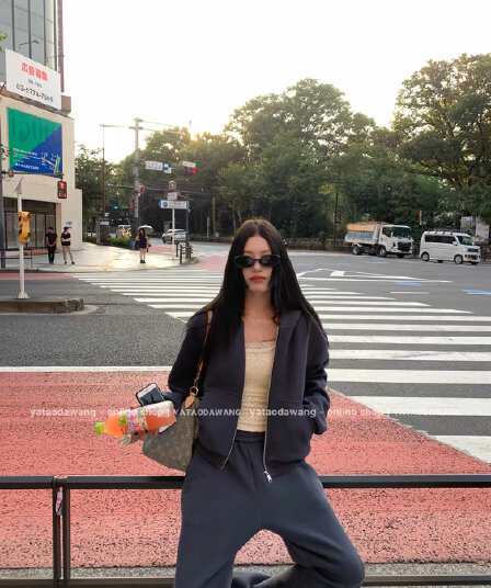 치아 세트 대 왕 영어 지구 상위 학생 해변으로 이동 세트 게으른 후드 오픈 가디건 후드티 웨이 바지 캐주얼