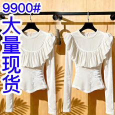 批发巨好看的冬装内搭衬衫女超好看独特漂亮气质高端掐腰白色丝绒上衣