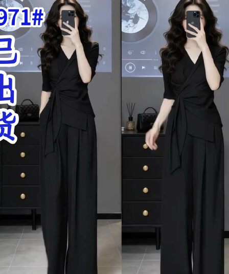 2026 여름 패션 품격 미니멀리즘 숙련 된 출퇴근 허리 수축 슬림해 보이는 스트랩 맨위 다용도 와이드 레그 팬츠 세트