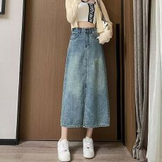 批发梨形身材牛仔半身裙女<b class='q'>春</b>秋穿搭小个子包臀显瘦中长款复古蓝牛仔裙
