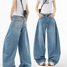 批发大码美式辣妹重工字母<b class='q'>烫钻</b><b class='q'>牛仔裤</b>子女秋复古设计感小众拖地阔腿裤