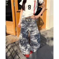 批发牛仔阔腿<b class='q'>长裤</b><b class='q'>女</b>文艺潮流日系原宿春夏<b class='q'>女</b>美式复古工装迷彩拖地裤子