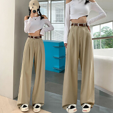 批发高腰阔腿<b class='q'>牛仔裤</b>潮春秋款显瘦时尚设计感宽松拼接慵懒风拖地工装裤