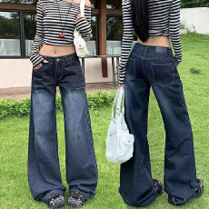批发街头潮流个性阔腿<b class='q'>牛仔裤</b><b class='q'>女</b>春秋新款设计感宽松显瘦显高直筒<b class='q'>牛仔裤</b>