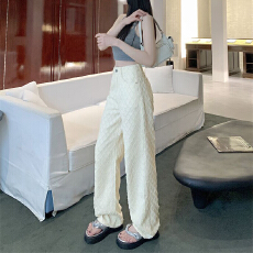 批发设计感阔腿牛仔裤女<b class='q'>冬</b>季薄款2025新款显瘦高腰宽松提花直筒拖地裤