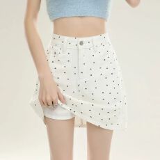 批发内衬休闲牛仔短裙女2026<b class='q'>夏</b>季时尚波点高腰显瘦修身辣妹包臀半身裙
