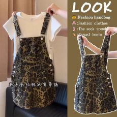 批发牛仔<b class='q'>背带裤</b>2026春夏欧美拉德复古豹纹牛仔短裙子<b class='q'>女</b>辣妹风减龄百搭