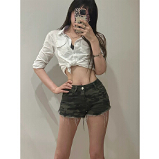 批发夏季新款迷彩低腰牛仔裤女小个子纯欲辣妹y2k<b class='q'>夜店</b><b class='q'>性感</b>超短裤热…