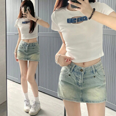 批发优质浅蓝夏季小个子<b class='q'>高腰</b>包臀裤裙女显瘦防走光辣妹牛仔半身短裙裤