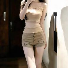 批发设计感慵懒风单排扣高腰a字牛仔短<b class='q'>裤</b>女春夏新款气质<b class='q'>提</b><b class='q'>臀</b>牛仔热<b class='q'>裤</b>