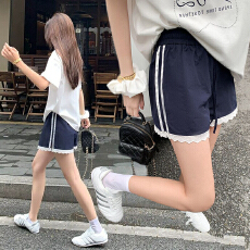 批发立体腰头-藏蓝色蕾丝下摆简约2026<b class='q'>夏</b>季新款甜美小众设计感运动裤