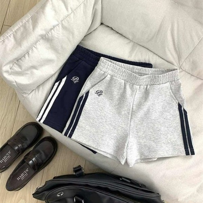 3 차원 허리 머리 아메리칸 3개 바 스트라이프 운동 반바지 여성 여름 캐주얼 루즈핏 다용도 스트레이트 와이드 레그 팬츠