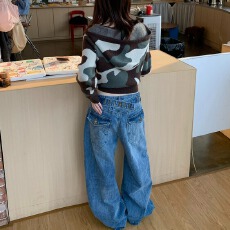 批发中性高街通勤直筒牛仔裤女春秋季新款宽松显瘦<b class='q'>时尚</b>拖地牛仔裤子