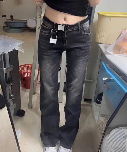아메리칸 핫걸 로우 웨이스트 부츠컷 청바지 여성 새로운 다용도 좁은 에디션 몸매 가꾸기 슬림해 보이는 신축성 나팔 바지