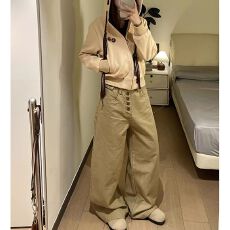 批发潮流字母纽扣直筒牛仔<b class='q'>裤</b>女春秋季<b class='q'>新款</b>时尚慵懒风宽松阔腿牛仔<b class='q'>裤</b>子