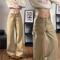 批发辣妹通勤百搭字母纽扣直筒牛仔<b class='q'>裤</b>女春秋季<b class='q'>新款</b>慵懒风牛仔<b class='q'>裤</b>子潮
