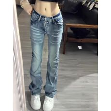 批发小众高街毛须微弹<b class='q'>牛仔裤</b>女春秋季新款显瘦时尚设计感直筒<b class='q'>牛仔裤</b>潮