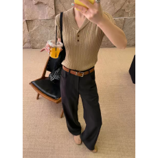 ONI欧尼~春上新老钱亚麻小翻领毛织短袖针织衫