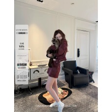 批发cookadaily人鱼 美拉德晕染肌理感皮短裙裤短夹克外套组两件套