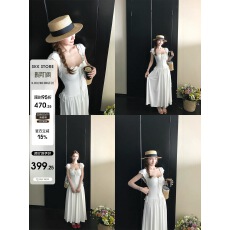 批发'织里玫瑰园'lisa<b class='q'>同款</b>莱赛尔法式纯欲优雅泡泡袖海岛度假仙女裙女