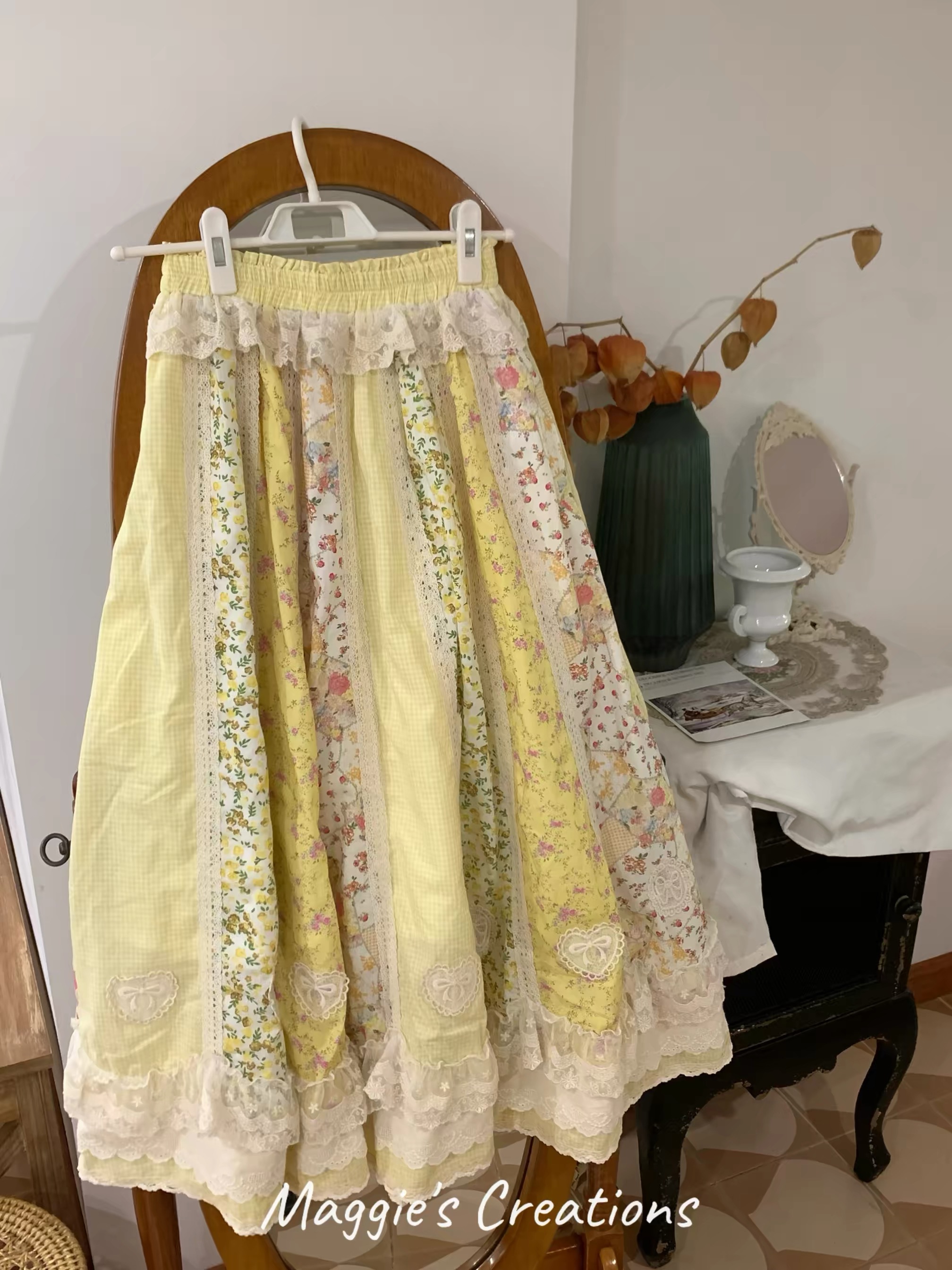 maggie s creations 가을의 날 밀 귀 직접 만든 센 부서 고대 복장 센스 싸움 천 꽃무늬 반신 스커트