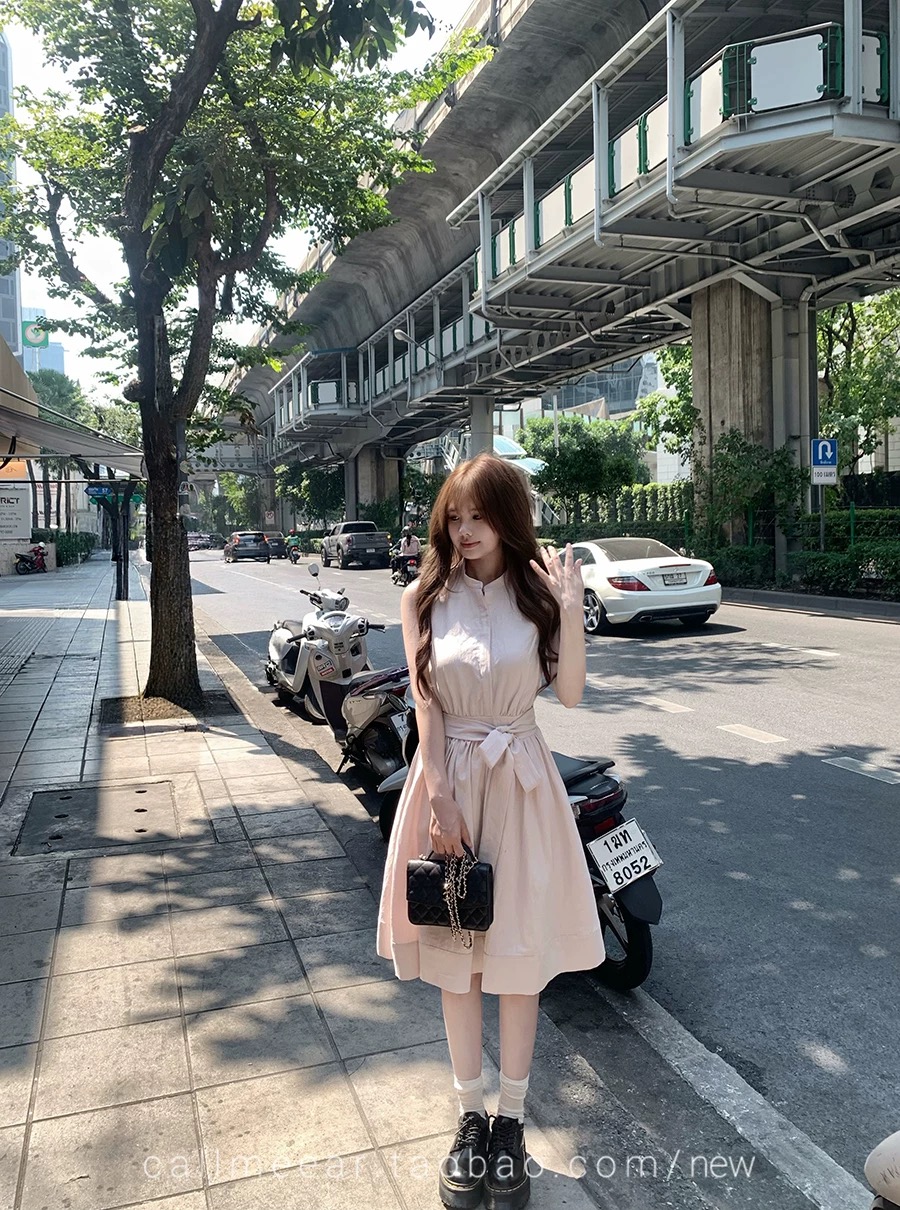 callmeear 교토 비싼 여성 민소매 드레스 여름 나비 매듭 스트랩 허리 수축 한 마디 조끼 스커트