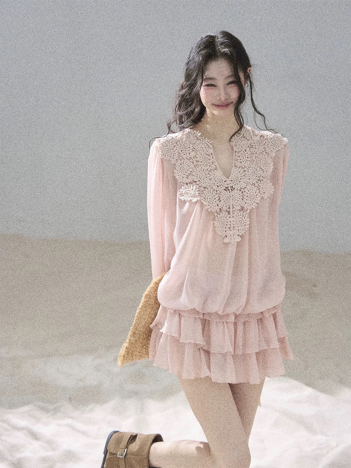 5 월 6 신제품 88 접기 aomalm 덜 또한 눈 바람 있음 플로랄 프랑스식 얇은 스타일 세트 여성 여름