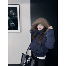 批发aassss 菲奥娜 三星90安心绒 藏青加厚<b class='q'>羽绒服</b>外套女短款冬季毛领