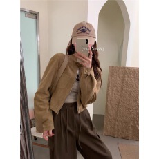 批发立领麂皮绒机车服短外套女2026秋冬新款甜酷风小个子拉链夹克上衣