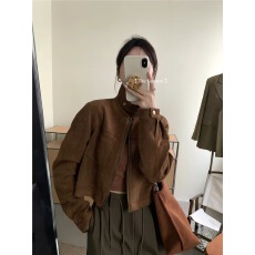 批发立领麂皮绒机车服短外套女2026秋冬新款甜酷风小个子拉链夹克上衣