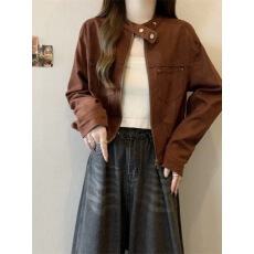 批发立领麂皮绒机车服短外套女2026秋冬新款甜酷风小个子拉链夹克上衣