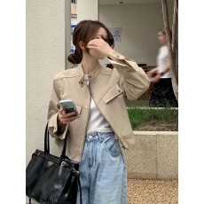 批发复古潮流<b class='q'>短款</b>麂皮绒外套女秋季新款时尚百搭休闲小个子夹克上衣潮