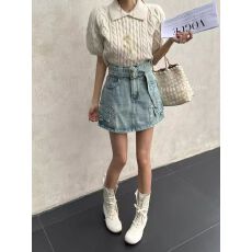 批发欧洲站<b class='q'>春</b>夏新款时尚百搭显瘦高腰工装口袋设计感小众牛仔裙裤