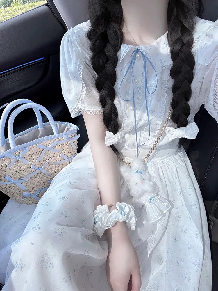 프랑스식 달콤함 베이비 칼라 꽃무늬 여성 드레스 여름 허리 수축 작은 키 첫사랑 디자인 센스 슈퍼 잘 생긴 치마