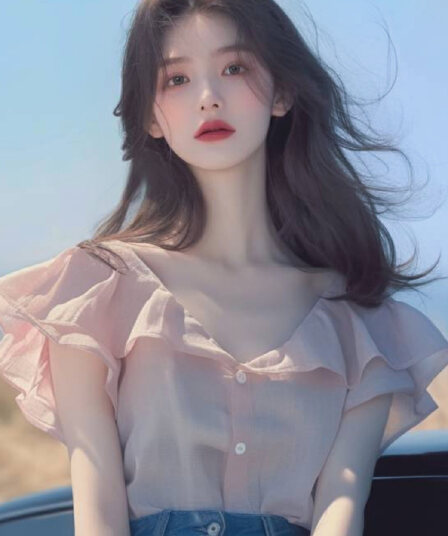 올해 인기 ~ 중 아름다운 시폰 셔츠 여성 작은 대중 고유 한 Chic 한 부서 달콤함 핑크색 프릴 V 넥 셔츠