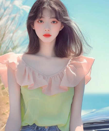 여름 인기 폭발 작은 대중 디자인 센스 맨위 연령 감소 잘 생긴 달콤함 부드러운 바람 배색 작은 날다 소매 여성 셔츠