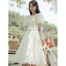批发小清新泡泡袖<b class='q'>连衣裙</b>夏季森系12少女生13初中学生14岁女大童茶歇裙