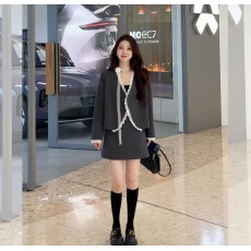 批发壹壹小众拼接设计时尚轻千金风西装半裙套装<b class='q'>蕾丝</b>飘带