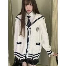 批发东京岁时记jk<b class='q'>制服</b>毛衣学院风白色<b class='q'>海军</b>领毛衣秋季新款针织开衫外套