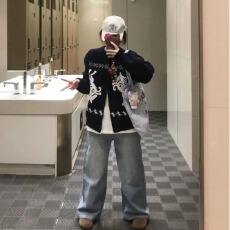 批发已出货 美式复古费尔岛提花针织开衫<b class='q'>男</b>女休闲宽松加厚毛衣<b class='q'>外套</b>