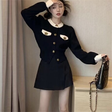 批发高品质 复古拼色金属装饰针织开衫女立领<b class='q'>显瘦</b>小香风短外套潮