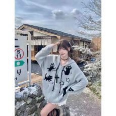 批发仿水貂绒可爱小猫连帽毛衣女秋冬宽松拉链<b class='q'>开衫</b>慵懒风针织<b class='q'>卫衣</b>外套